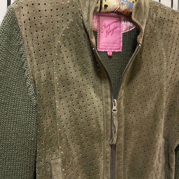 Megami Boogie | Green "Star" Suede, Zip-front Sweater, Size Medium - Picture 3 of 6
